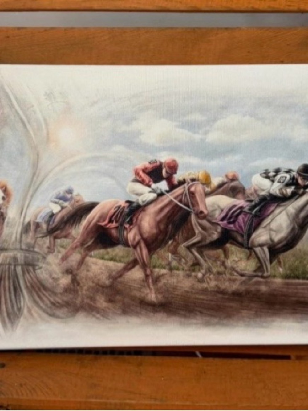 Equestrian Race Scene Wall Art - Brown and Cream Horse Print